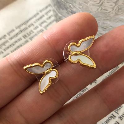 China Colorful Crystal Gold Small Hoop Earrings Vintage Butterfly Earrings For Women Summer Acrylic French Minimalist Hoop Earrings for sale