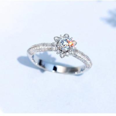 China Cute Tasty Hyperbole Women Jewelry Brass Silver Plated Flower Shaped Inlay Micro Shiny Zircon Charm Wedding Rings A.C.A. for sale