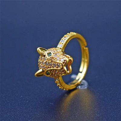 China Hyperbole New European 3 Colors Brass 18K Gold Plated Micro Head Punk Inlay Colorful Zircon Lion Charm Adjustable Rings Jewelry for sale