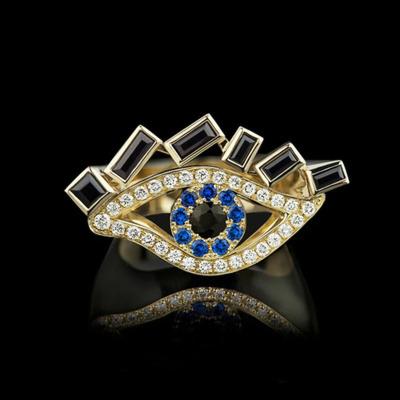 China Latest Punk Wholesale Brass Gold Plated Evil Eye Micro Zircon Fashion Charm Micro Inlay Rings For Women Jewelry for sale