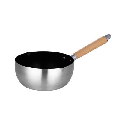 China Japanese Minimalist Wooden Handle Beech Style Saucepan Stainless Steel Snow Pan Non-Stick Frying Pan for sale