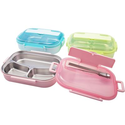 China Modern Stainless Steel Bento Lunch Box 4 Compartment 304 Lunch Box With Plastic Exterior for sale