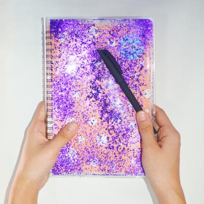 China Transparent Liquid PVC/Eva/PVC glitter school notebook cover custom fancy tpu design for sale