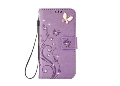 China 4 Color PU Leather Samsung Samsung Cases With Butterfly Crystal Decoration for sale