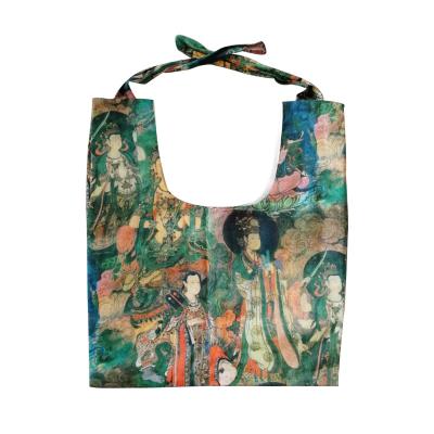 China Lady Design Shoulder Bag Canvas Shoulder Bag Green Adjustable Personality Printed Student Quality Shopping Bag for sale