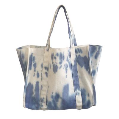 China Durable Thick Lady's Canvas Tote Handbag High Quality Women's Fashion Large Capacity Cotton Casual Tie Dye Shopping Bag Wholes for sale