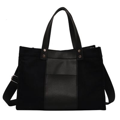 China Fashion Color-block Plain Canvas Bag Casual Tote Bag Large Capacity Webbing Messenger Bag for sale