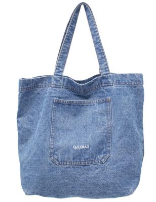 China Lady Polyester Denim Bags Fashion Jeans Shoulder Bag Students Tote Handbag Washdable Canvas for sale