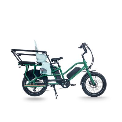 China Maximale snelheid 30km/h Borstelloze motor 20 inch Dual Battery Cargo Bike Elektrische bezorgfiets voor familie Te koop