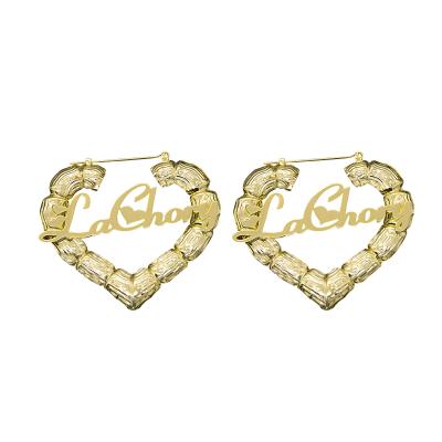 China Environmental Friendly Custom Titanium Steel Name XM20045 Bamboo Circles Around Heart Circles Hip Hop Earrings Ear Loop for sale