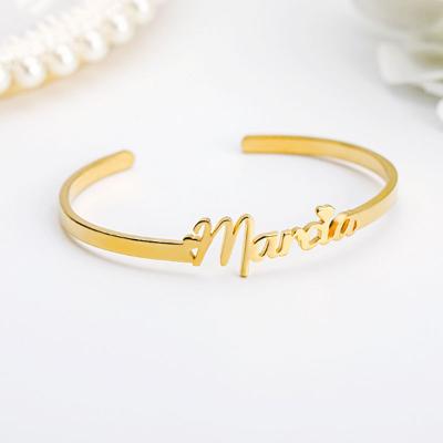 China XM20018 Fashion Bracelet Stainless Steel Name Simple LOGO Opening Adjustable Bracelet DIY Jewelry Custom Made Environmental Friendly for sale