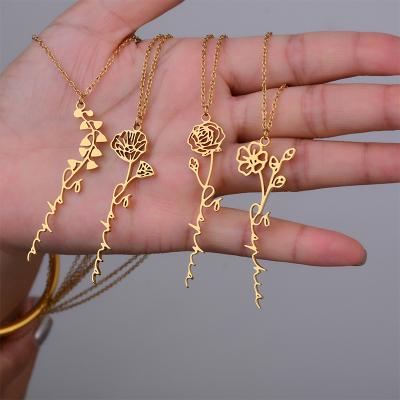 China XM20065 Flower Name Necklace Birth Month Flower Name Necklace Environmentally Friendly Custom Made Stainless Steel Letter Clavicle Chain for sale