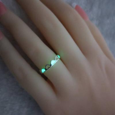 China NR001 Fashion Heart Shaped Love Chic Cute Luminous Adjustable Opening Environmentally Friendly Glow In The Dark Silver Brass Women Rings Jewelry for sale