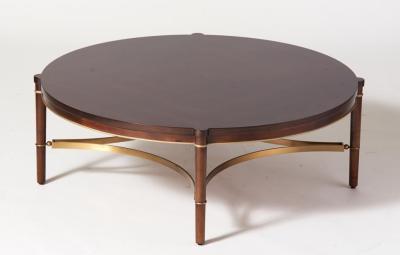 China Walnut veneer top with brass metal tube round side table/end table/coffee table for 5-star hotel bedroom for sale