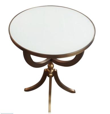 China White Stone top with brass metal round side table/end table/coffee table for 5-star hotel bedroom for sale