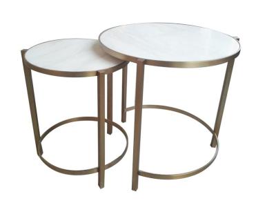 China White Stone top with brass metal round nesting table/ side table/end table/coffee table for 5-star hotel bedroom for sale