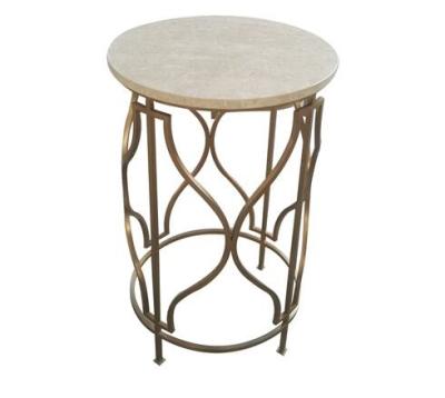 China White Stone top with brass metal round side table/end table/coffee table for 5-star hotel bedroom for sale