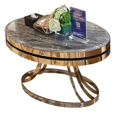 China Stone top with gold metal frame oval shape coffee table for hotel bedrooom and living room for sale