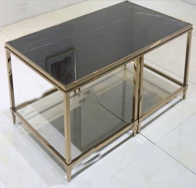 China Stone top retangular polished gold finish metal frame coffee table for hotel bedrooom and living room for sale