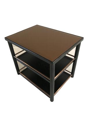 China Smoke finish tempered glass top oak wood black color side table,coffee table for living room,hotel bedroom end table for sale