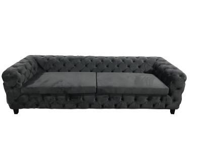 China Black velvet sofa for living room 3-seater button tufted chesterfield fabric sofa ,event wedding sofa for sale