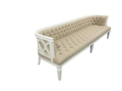 China Wholesale Event wedding beige linen fabric sofa tufted upholstery velvet fabric wooden 3-seeater sofa for sale