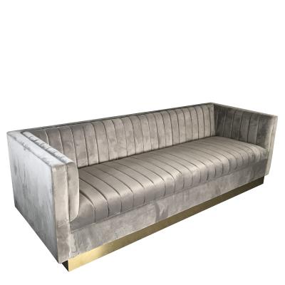 China 2018 new design gold metal base couch luxury fabric living room sofa ,3-seater velvet fabric sofa for sale for sale