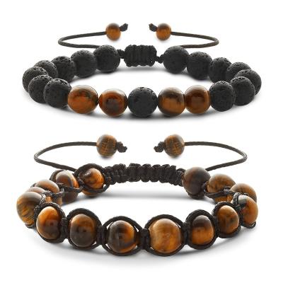 China High Quality Tiger Eye Stone Woven Bracelet Men's Beaded Bracelet Bangles for sale