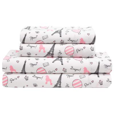 China Super Soft 100% Folded Microfiber Paris Print Sheet Sets for sale