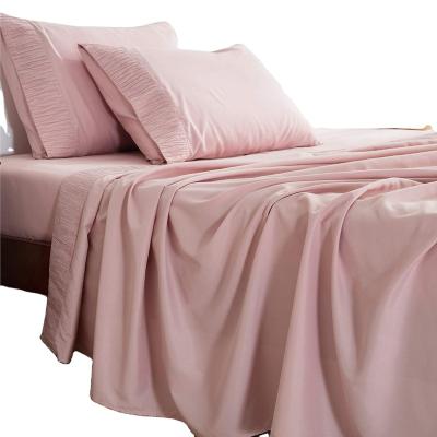 China Customizable Hot Selling 100% Polyester Gray Folded 4 Piece Ruffles Bed Sheets Set King Sheets Set for sale