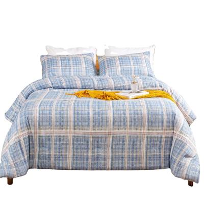 China Plaid Folded Blue Comforter Set Grid Bedding Comforter Set Comforters Sky Blue Geometric Soft for sale