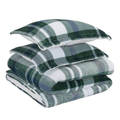 China Folded Classic Green Plaid Sherpa Comforter Bed Set for sale