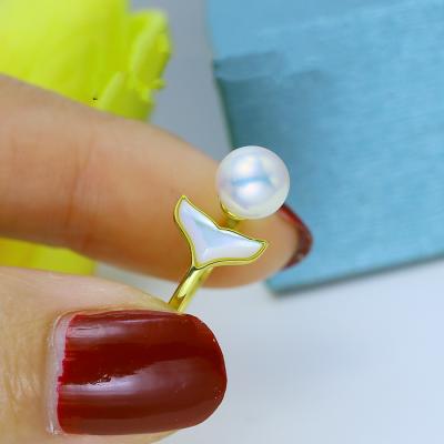 China Freshwater Pearl Accessories DIY Shell Hollow Fishtail Ring Holder S925 Sterling Silver Pearl Ring Opening for sale