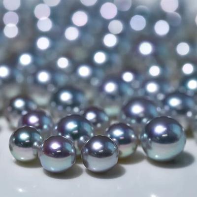 China Bright Light Weight Loose Pearl 7.5-8mm Akoya Pearl Blue Round Shape Natural Seawater Freshwater Color DIY Loose Beads for sale