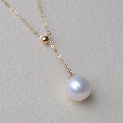 China Simple Round Pearl Temperament Y-shape Pendant CLASSIC Natural Strong Light Flawless Clavicle Chain for sale