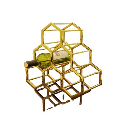 China Customized 6 Bottle Honey Comb Metal Wine Rack Counter Top Wine Rack with Customized Color and Size for sale