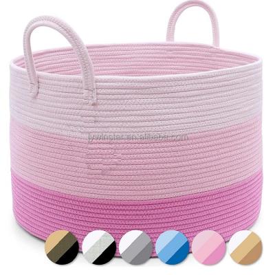 China Folding Woven Folding Rope Storage Basket Cotton Rope Basket For Large Blanket And Book Laundry Basket for sale