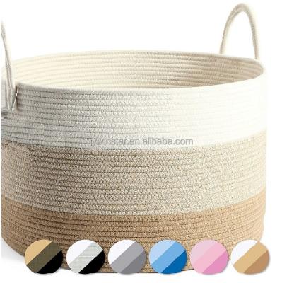 China High Quality 100% Handmade Folding Basket Cotton Rope Around Woven Laundry Baskets Cotton Storage Basket for sale