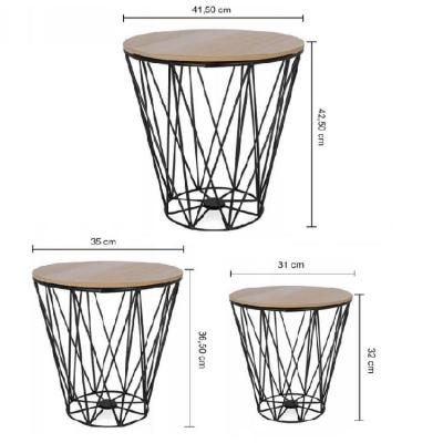 China (Size) Nordic Style Decoration Metal Wire Adjustable Coffee Table With Lid Cover Sofa Side Wood Table With Baskets Under Storage Table for sale