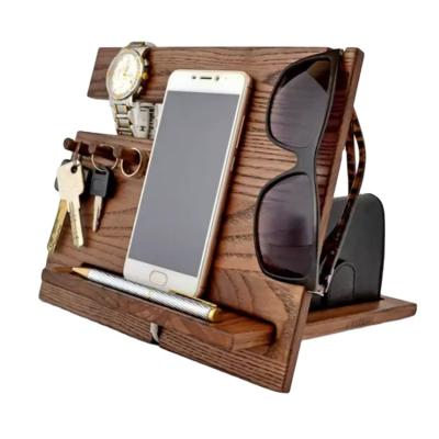 China Hot Selling Adjustable Mobile Phone Stand Pine Wood Customized Mobile Phone Holder Wood Material Base for sale