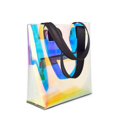 China Holographic TPU 45x35x14cm waterproof magic shopping bag, PVC holographic bag, holographic bag logo for sale