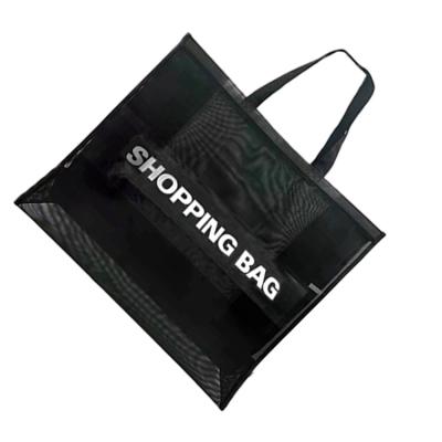 China Washable Wholesale Logo Polyester Mesh Big Shopping Tote Black Mesh Bags For Women for sale