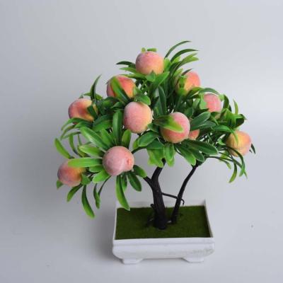 China 25cm Environmentally Friendly Home Office Deskopt Peach Plant Decorative Artificial Bonsai Trees Small for sale