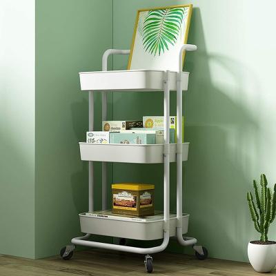 China Sustainable Household Storage Trolley Three-Layers Rolling Cart With 360 Degree Wheels 3-Tier Trolley With Handle for sale