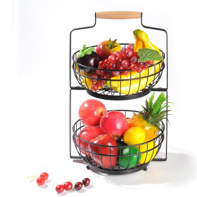 China Sustainable Removable 2-Tier Metal Round Countertops Fruit Wire Basket for sale