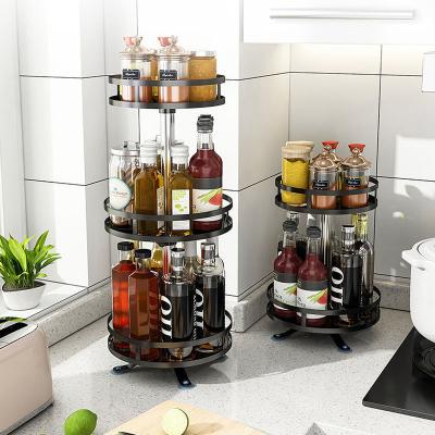 China No-drilling Revolving Kitchen Storage Rack Household Table Corner Storage Rotating Seasoning Seasoning Rack For Oil Salt Sauce for sale