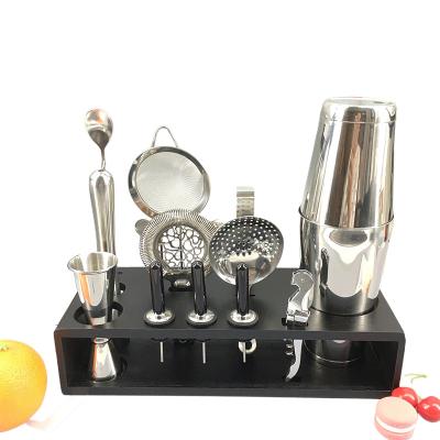 China Stainless Steel Cocktail Shaker Set With Bamboo Stand 304 Silver Metal Steel Bar Tools Cocktail Shaker Set Factory Direct Custom 14Piece for sale