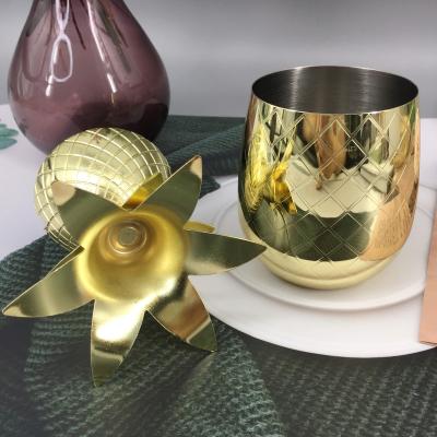 China Wholesale 16oz/500ml Disposable Stainless Steel Cocktail Pineapple Glass Cup Gold Drinking Cups for sale