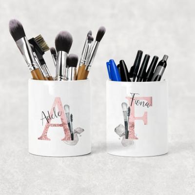 China Lady Makeup Portable Storage Pen Box White Glass Personalized Pen Holder Glass Makeup Brush Holder for sale