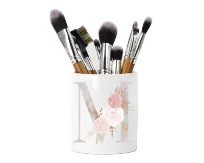 China Lady Makeup Storage Glass White Glass Personalized Pen Holder Makeup Storage Containers for sale